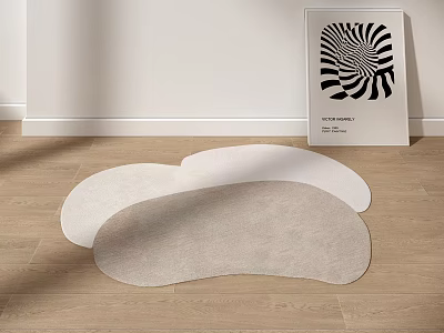 Neutral Toned Shaped Rug for Modern Minimalist Home with Abstract Art on Wooden Floor 3d model