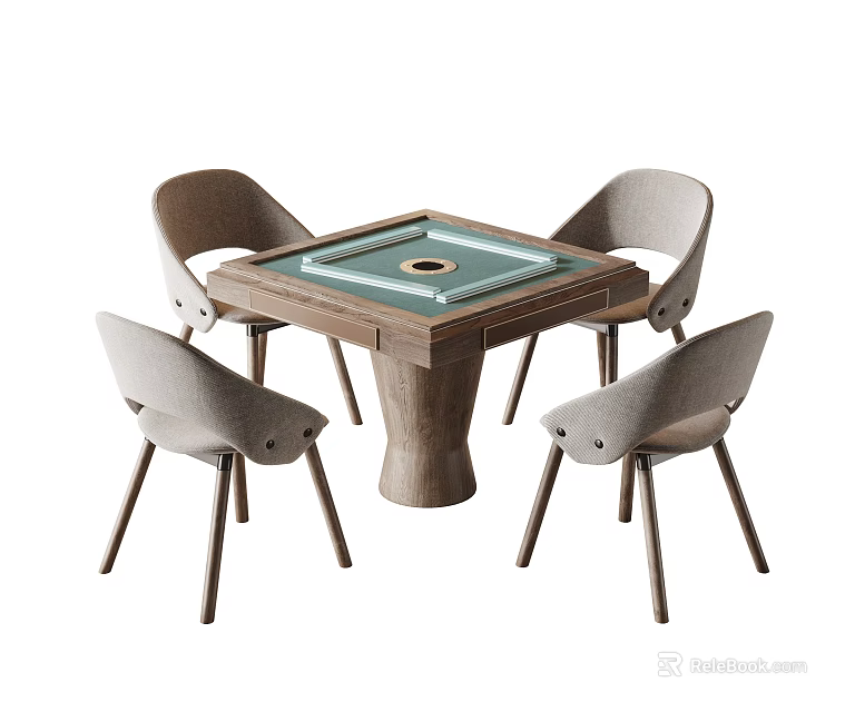 Modern Wooden Entertainment Table With Four Matching Chairs And Green Surface Design 3d model 