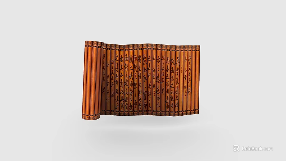 Classic Chinese Bamboo Slips With Ancient Calligraphy Characters And Traditional Design 3d model 