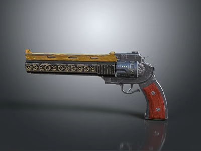 Decorative Revolver With Yellow Cylinder Metal Body And Red Wooden Grip 3d model