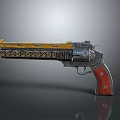 Decorative Revolver With Yellow Cylinder Metal Body And Red Wooden Grip
