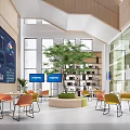Modern Lounge Area Open Space with Natural Light Colorful Chairs Large Screens and Green Plant