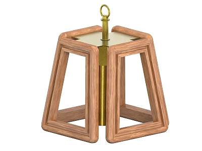 Modern Wooden Chandelier With Geometric Frame And Golden Brass Accents 3d model