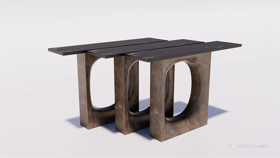 Modern Console Table Design With Unique Geometric Legs And Smooth Wooden Top 3d model 