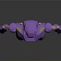 Purple Gold Robot Game Character With Glowing Blue Eyes Metallic Texture Design