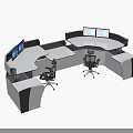 Modern Curved Desk And Chair Set With Multiple Monitors For Office Workstation Design