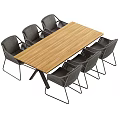 Modern Dining Set With Wooden Table Top And Gray Fabric Chairs