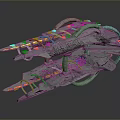 Futuristic Cosmic Spaceship Design With Metallic Structure And Glowing Engines