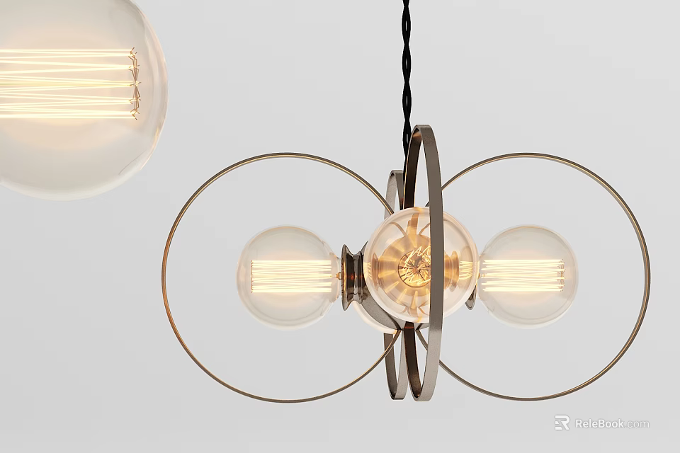 Modern Metal Ring Design Ceiling Pendant Light With Three Filament Bulbs 3d model
