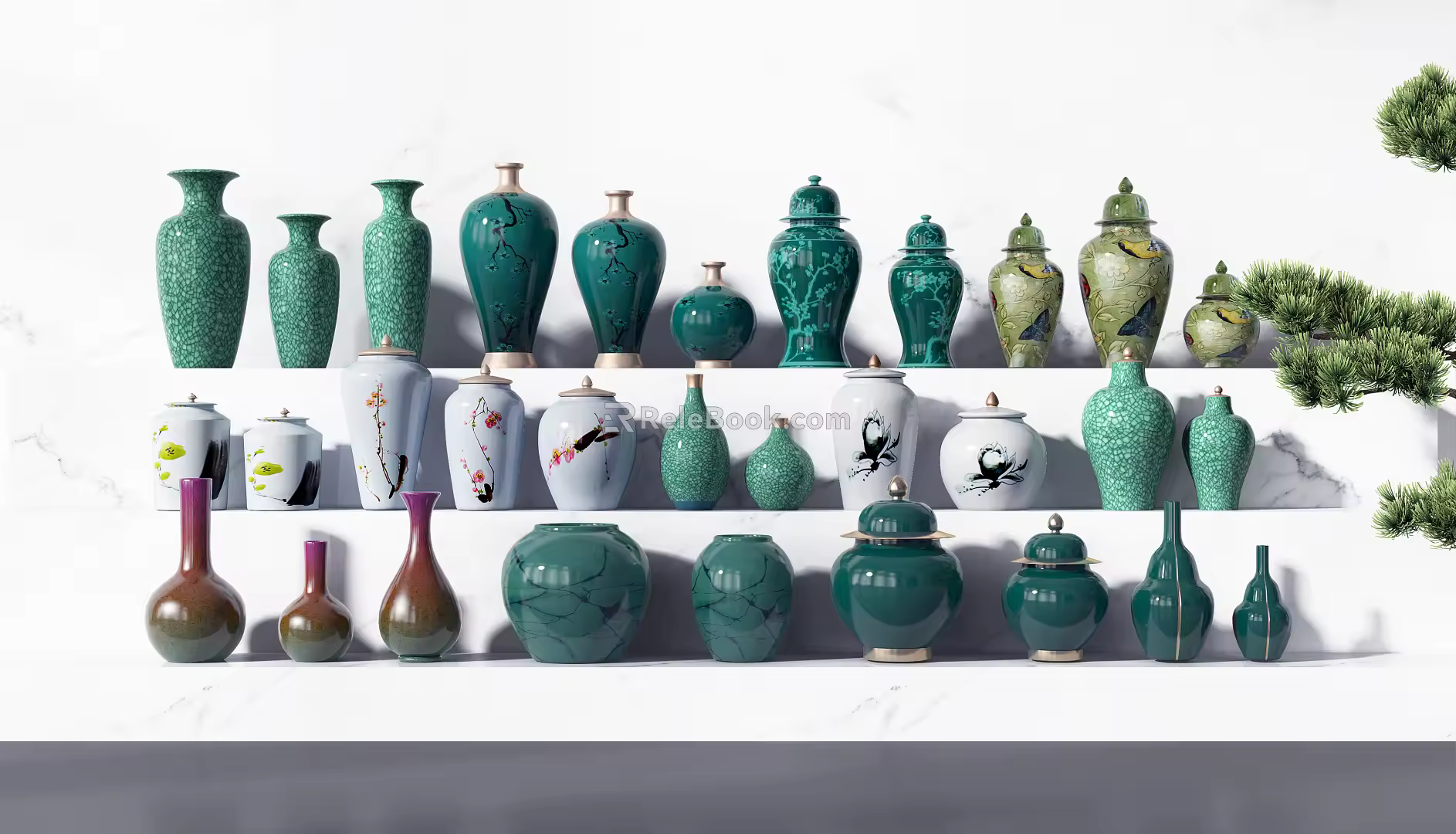 New Chinese-style ceramic utensils and accessories combination 3d model
