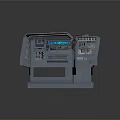 Blue Sci Fi Control Console With Various Buttons Digital Display And Cables