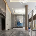 Luxurious Hotel Lobby Interior With Grand Chandelier Marble Floor And Art Mural