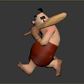 3D Cartoon Style Sculpture Carving Character in Red Garment Holding Wooden Mallet With Black Topknot
