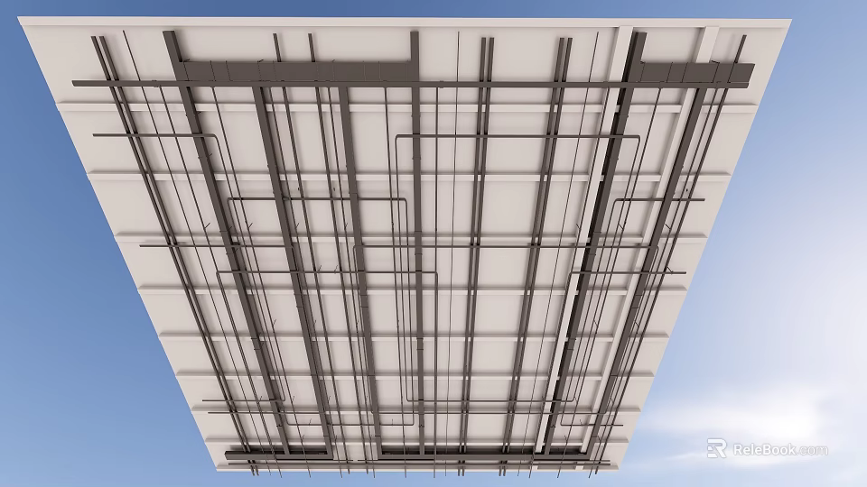 Suspended Ceiling Metal Framework Structure With Grid Lines And Construction Elements 3d model 