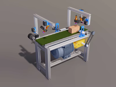 Automated Industrial Equipment With Conveyor Belt System And Mechanical Arms For Material Handling 3d model