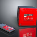 Modern Red Home Entertainment Appliance with Remote Control and Digital Display Feature