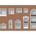 Brick Building Facade With Various Arched And Rectangular Windows Design 3d model
