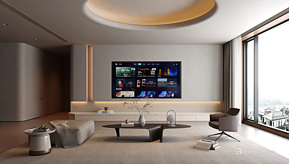 Modern TV Background Wall With Ambient Lighting In Living Room Setting 3d model 