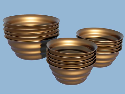 Elegant Golden Metallic Dinnerware Set With Stackable Bowls For Dining Table 3d model