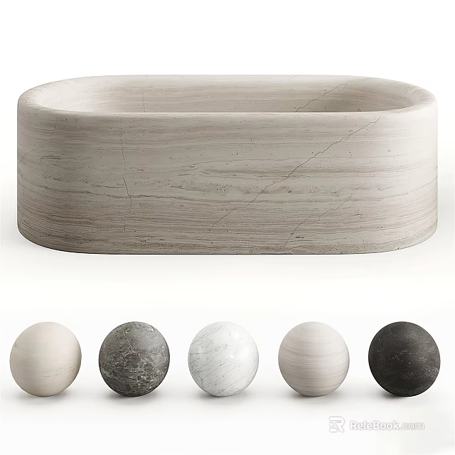 Natural Textured Stone Bathtub Featuring Multiple Color Options For Bathroom 3d model