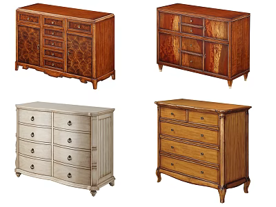 Various Style Wooden Console Side Cabinets With Drawers And Decorative Designs 3d model