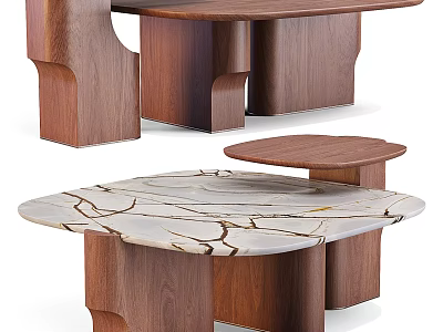 Modern Coffee Table With Wooden Frame And Marble Top Featuring Natural Veins 3d model