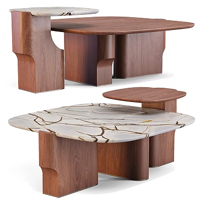 Modern Coffee Table With Wooden Frame And Marble Top Featuring Natural Veins 3d model