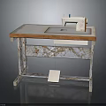 Vintage Sewing Machine Placed On Rustic Wooden Table With White Top