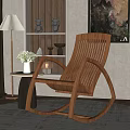 Wooden Rocking Chair in Cozy Living Room with Floor Lamp Small Table and Green Plant