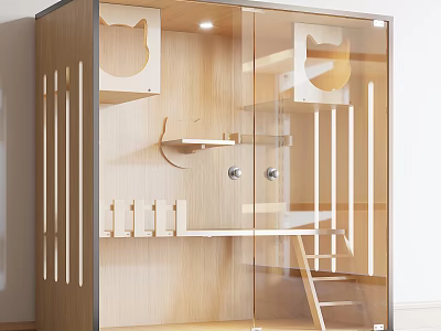 Wooden Garden Decorative Structure With Glass Door And Multi Layer Shelves And Ladder 3d model