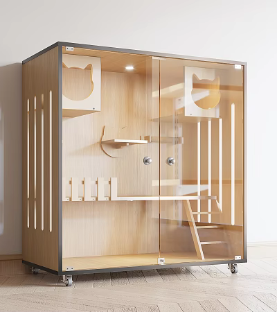 Wooden Garden Decorative Structure With Glass Door And Multi Layer Shelves And Ladder 3d model