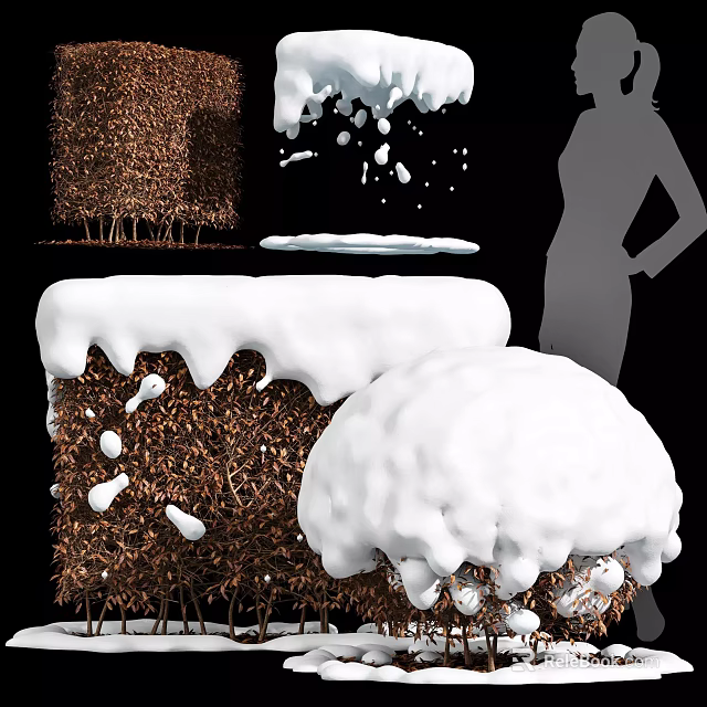 Snow Covered Shrubs In Winter Garden With Natural Landscape Elements 3d model 