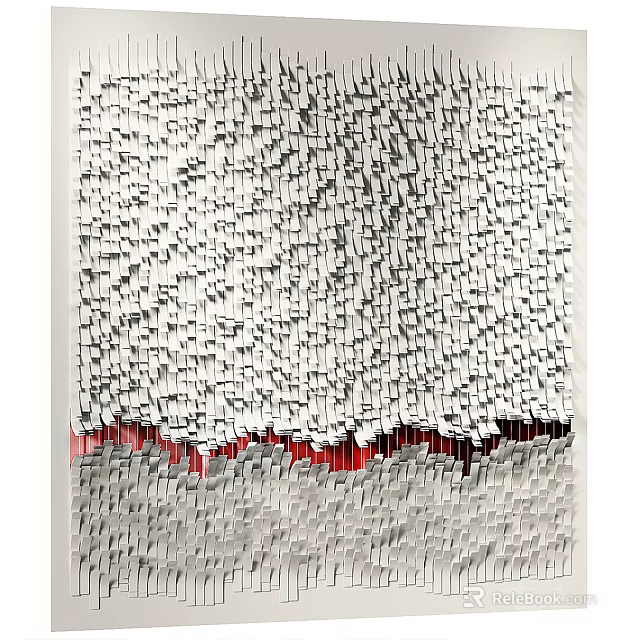 Abstract Artwork With Small White Gray Cubes 3D Textured Surface Red Black Bottom Edge 3d model 