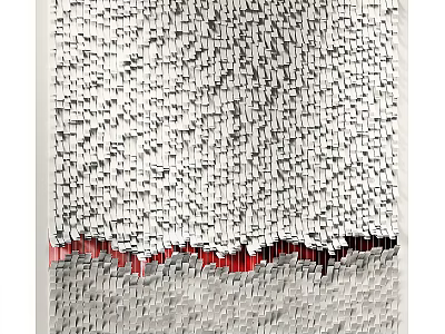 Abstract Artwork With Small White Gray Cubes 3D Textured Surface Red Black Bottom Edge 3d model