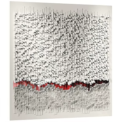 Abstract Artwork With Small White Gray Cubes 3D Textured Surface Red Black Bottom Edge 3d model