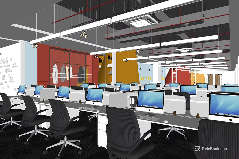 Modern Public Office Area With Open Layout Computers Desks And Office Chairs 3d model