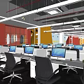 Modern Public Office Area With Open Layout Computers Desks And Office Chairs 3d model