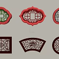 Carved Lattice Windows with Various Shapes and Colorful Frames and Intricate Patterns