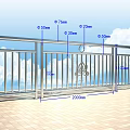 Stainless Steel Balcony Railing With Decorative Patterns Against Blue Sky Background And Tiled Floor