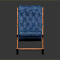 Stylish Rocking Leisure Chair with Orange Frame and Blue Upholstered Seat Back