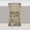 Modern Wine Cabinet With Glass Door Shelves Holding Wine Bottles Glasses And Decorations