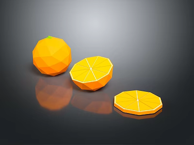 Low Poly Oranges Whole Half And Sliced Pieces With Vibrant Orange Color On Dark Background 3d model