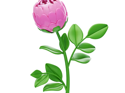 Vibrant Pink Flower Plant With Fresh Green Stem And Lush Leaves 3d model