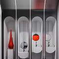 Modern Public Restroom With Blue Stall Doors Black Gender Symbols And White Walls