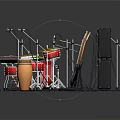 Essential Music Gear Setup With Keyboard Drum Set Electric Guitar Amplifiers Microphone Stands And Drumsticks
