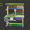 Industrial Workbench Equipment With Digital Control Panel Blue White Frame Yellow Components Safety Net Guard