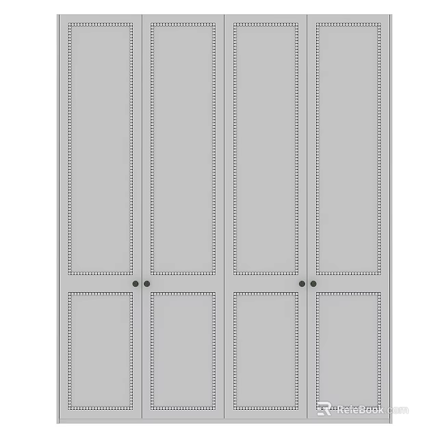 Modern White Four Door Wardrobe With Vertical Stripes And Black Handles 3d model 