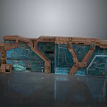 Futuristic Sci-Fi Gate With Mechanical Design Wooden Metallic Structure And Blue Glowing Lines