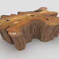 Rustic Wooden Tree Stump Coffee Table With Natural Holes And Texture 3d model