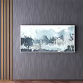 Modern Abstract Painting Hanging On Gray Textured Wall With Contemporary Design